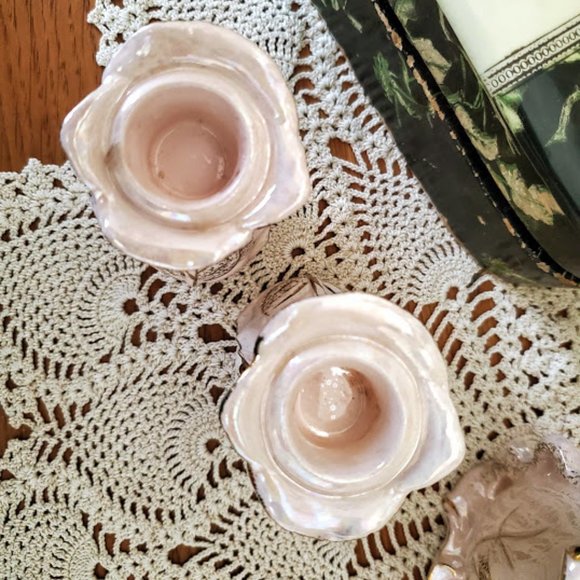 Vintage MCM Betson Pottery Hand Painted Planter & Taper Candle Holders Pink/Gold - Picture 15 of 16